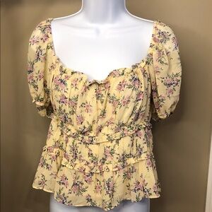 Astr Yellow Floral Square-Neck Peasant Blouse
